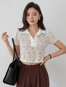 Dazy-Less Women's Casual Button-Up Short Sleeve Top, Suitable For Spring And Summer - Apricot - View 6