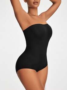 SHAPORA Seamless Shapewear Bandeau Bodysuit - Black - View 4