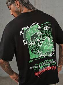 Rick and Morty X SHEIN Kaos Pria Lengan Pendek Leher Bulat Kasual Serbaguna - Hitam - View 1