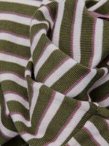 Nöista Striped Polo Knit Shirt In Olive, Mauve And Cream Tones Featuring Contrast Collar And Cuffs. Comfortable Everyday Essential For Fall Winter - Army Green - View 11
