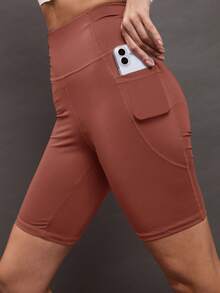 Activina Women's Solid Color Casual Versatile Daily Outing Sports Shorts With Pockets - Brown - View 6