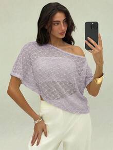 Women's Casual Solid Color Asymmetrical Top, Summer, Summer Top - 淡紫色 - 查看 6