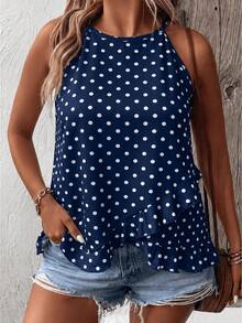 EMERY ROSE New Plus Size Women's Fashion Casual Versatile Polka Dot Ruffle Vacation Tank Top - Multicolor - View 4