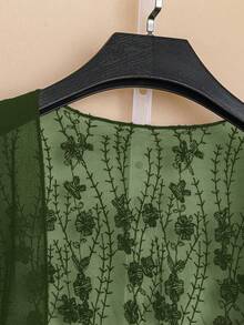 EMERY ROSE Plus Size Women's Solid Color Casual Versatile Daily Wear Cardigan Fall - Army Green - View 3