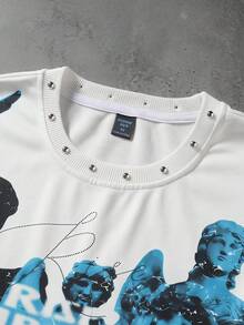 ROMWE MEN Men's Printed Rhinestone Rivet Decor Loose Fit Tank Top - White - View 2
