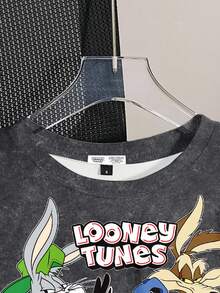 LOONEY TUNES X SHEIN Camiseta Feminina Cropped de Manga Curta com Estampa Gráfica Cartoon - Branco - View 6