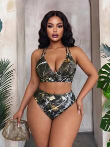 Maweii Bộ bikini size lớn họa tiết cành cây cho kỳ nghỉ hè đi biển - Nhiều màu - Xem 4