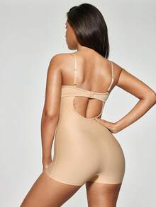SHAPORA Contrast Lace Shapewear Bodysuit - Camel - View 3
