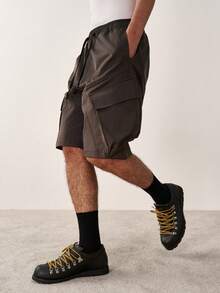 TOKVUE Men's Solid Color Drawstring Waist Cargo Pocket Casual Shorts - Flint Stone - View 6