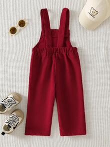 SHEIN Playful Pals 男嬰 0-3 歲 春/秋款 酒紅色字母刺繡裝飾燈芯絨嬰兒連身褲 休閒可愛趣味 生日派對俱樂部 - 酒紅色 - 查看 3