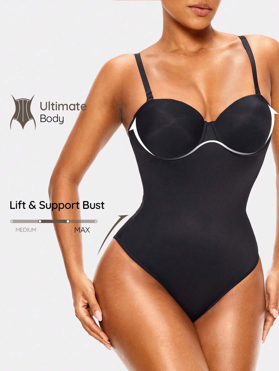 SHAPORA Body pour femme en couleur unie, de style simple et amincissant, avec bretelles - Noir - Voir 1