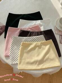 SHEIN Tween女孩卡其色紋理裙，內建內搭褲休閒裙，秋冬穿搭 - 卡其色 - 查看 5