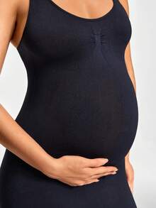 SHAPORA Pregnant Women's Solid Color Elastic Bodycon Shapewear Dress, Summer - Black - View 6