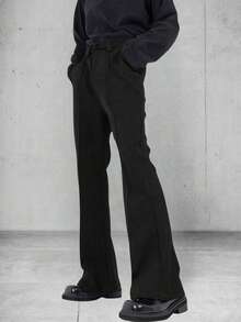 Manfinity Hypemode Men's Solid Color Daily Wear Flared Dress Pants For Ceremony Formal - Black - View 4