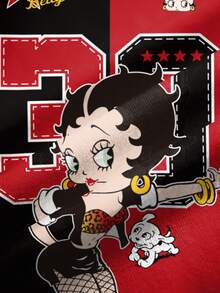 Betty Boop x SHEIN 大尺碼夏季休閒拼色卡通印花T恤 - 白色 - 查看 5