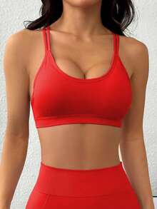Menodora SHEIN Sport 女款素色交叉背無縫運動內衣 - 紅色 - 查看 2