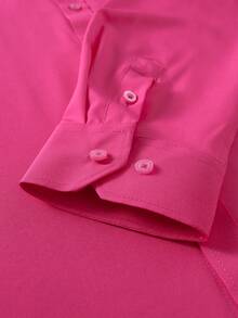 Manfinity Mode Camisa casual de manga larga de un solo color con abotonadura sencilla para hombres, para uso diario y ceremonias - Rosa Fucsia - Ver 6