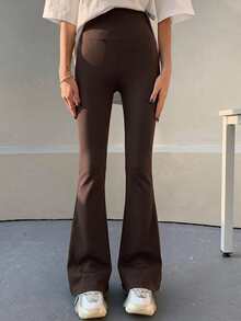 DAZY Spring Summer Slim Fit Solid Color Long Flare Leggings - Brown - View 3