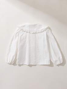 Maija Kids Maija Kids 1件兒童少女優雅學院風休閒精緻舒適基礎百搭可愛甜美草莓刺繡裝飾白色大領長袖襯衫，適合返校、出遊、休閒活動、聚會、秋冬季節 - 白色 - 查看 3