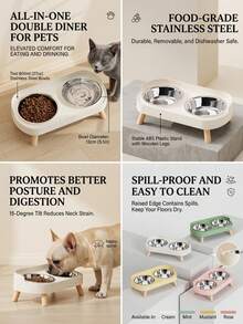 PETSIN Stainless Steel/PVC Pet Bowl Set With Stand, Dual Bowls, Suitable For Small Dogs And Cats, With Splash Guard - Pet Feeder - 150ml - View 5