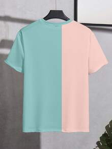 Manfinity Homme Men's Crew Neck Short Sleeve Letter Pattern Colorblock T-Shirt - Multicolor - View 2