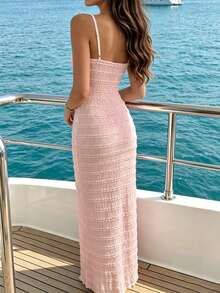 Sunnyshic Women's Layered Ruffle Jacquard Strapless Spaghetti Strap Dress - Dusty Pink - View 2