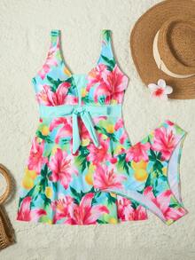 Swim Lushoire Women's Summer Casual Vacation Beach Party Print Round Cup Thick Strap Bikini Two Pieces Beachwear Swimsuit Set - Multicolor - View 4