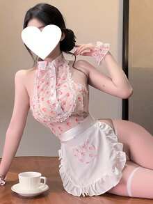 Dansine Disfraz de delantal de criada sexy y lindo, conjunto de uniforme de criada tentadora - Ponche de Fiesta - Ver 5