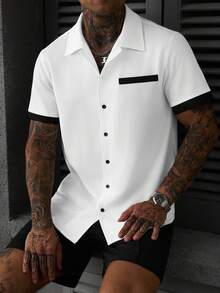 SLATEMANN Men's Summer Casual Color Block Shirt And Shorts 2 Pieces Set - Multicolor - View 3