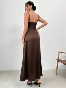 Firerie Women's Elegant Romantic Dark Brown Spaghetti Strap Lace Sexy Dress Night Out Summer Date Night - Brown - View 9