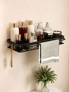 1-Piece Bathroom And Kitchen Storage Rack, Towel Rack, Shampoo And Cosmetic Storage Box, Shower Head Shelf, Sink Drain Rack - Black - View 7