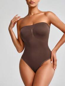 SHAPORA Body De Mujer Con Diseño De Pliegues Y Color Sólido Como Prenda Íntima Moldeadora - Marrón - Ver 7