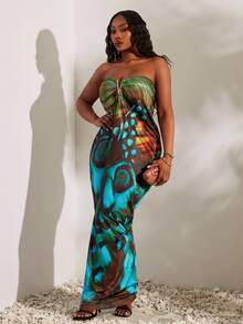 Radiana Teal hoch-elastisches gestricktes gerafftes metallisch verziertes trägerloses Maxikleid Urlaub Strand Hochzeit Cocktail Hochzeitsgast Feiertag sexy tropisch elegant - Verschiedenfarbig - Übersicht 4