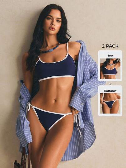 Poéselle Women's Summer Beach Spaghetti Strap High Waist Swimsuit Set