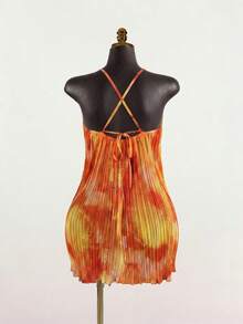 SaltGleam SaltGleam Robe mini ample à col licou tie-dye pour femmes, pour les vacances - Multicolore - Voir 2