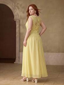 MOTF PREMIUM PLUS SIZE CONTRAST GUIPURE LACE SLEEVELESS DRESS - Yellow - View 6
