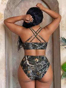 Maweii Bộ bikini size lớn họa tiết cành cây cho kỳ nghỉ hè đi biển - Nhiều màu - Xem 2