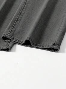 SHEIN 女童2件組牛仔套裝，夏季，柔軟，棉質，休閒，時尚，百搭，舒適，極簡，無袖牛仔背心，圓領，後開衩單鈕扣，彈性腰圍，蝴蝶結腰帶，經典五口袋修身版型，黑灰色水洗2件組牛仔褲套裝，適合日常出遊與度假 - 灰色 - 查看 6