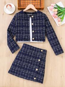 Firerie Kids Firerie Kids Tween Girl 都市時尚長袖夾克與裙子套裝 - 藍色 - 查看 2