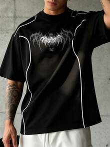 Sport MetroGents Men's Graphic Print Black Contrast Color Short Sleeve Fashion Sports T-Shirt, Gym - Black - View 4
