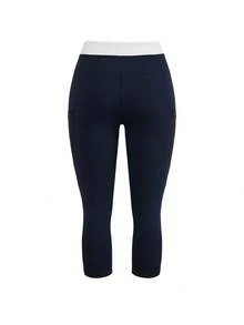 SHEIN Cheerettes Contrast Waistband Seamless Athletic Leggings - Navy Blue - View 12