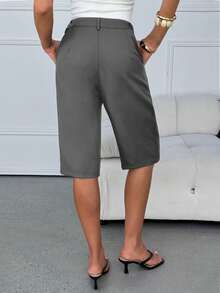 Lavishia Women's Summer Elegant Old Money Style Gray Shorts, Versatile Commuter Brunch Office Work Casual Chic Teachers' Day - Light Grey - View 2