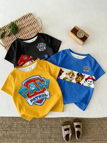 SHEIN | PAW Patrol 兒童小男孩圓領字母卡通圖案休閒百搭日常外出短袖T恤 3件/組 - 彩色 - 查看 1