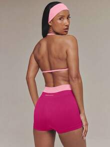 Musera Sport Contrast Seamless Scrunch Sports Bra Active Workout Gym Pilates Fitness Daily Casual Aqua - Hot Pink - View 2