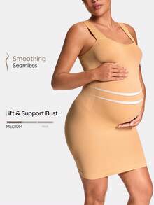 SHAPORA Maternity Solid Color Sleeveless Casual Jumpsuit Romper - Apricot - View 1