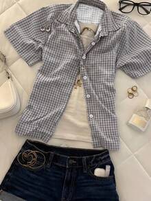 IslaSuriya Women's Plaid Short Sleeve Single-Breasted Casual Shirt - Multicolor - View 4
