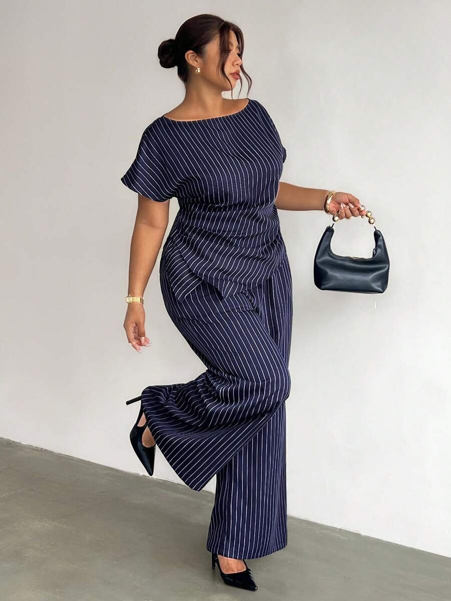 Firerie Plus Size Women's Striped Top And Long Pants Casual Everyday Set Fall/Winter