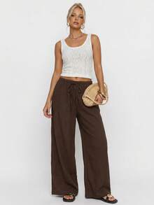 Avantive Women's Solid Color All-Match Versatile Drawstring Loose Casual Long Pants 2pcs - Multicolor - View 6