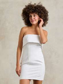 Rouah Women's Strapless Fold-Over Mini Dress White Bodycon Sheath Silhouette Sleeveless Cocktail Dress For Summer Party Golf Sexy - White - View 1