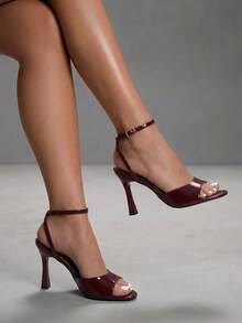 CUCCOO SZL Ladies 9CM Pointed Open-Toed Kitten Heel Crossed Ankle Strap Sexy Versatile Burgundy Elegant Stilettos Suitable For Daily Commuting/Beach/Party - Burgundy - View 1